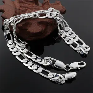 Fashion 8MM 925 Sterling Silver 16-24 Inches Figaro Chain Punk Necklace For Women Men Charm Wedding Jewelry Accessories