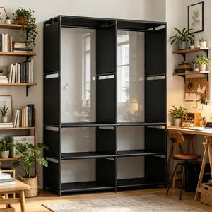 Simple Wardrobe Hanging Rack, Open Shelving Coat Stand with Dust Cover, Home Storage Organizer for Dorms and Rentals, Essential Closet Accessory
