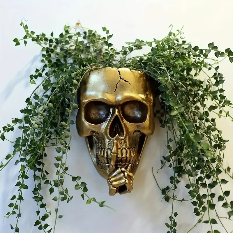 Vintage Skeleton Head Planter Pot, Unique Pots, Wall Hanging Resin Craft, Halloween Plant Decor Vase, Home Garden Balcony Flower Container, Wall Plant Holder