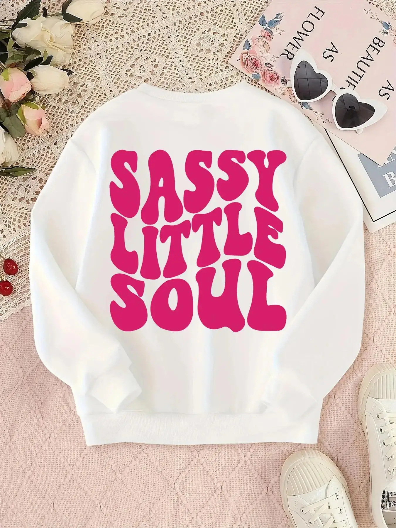 Girl's Letter Print Drop Shoulder Sweatshirt, Fashion Crew Neck Long Sleeve Pullover, Girls Clothing for Fall & Winter, Going Out Casual Tops Women's