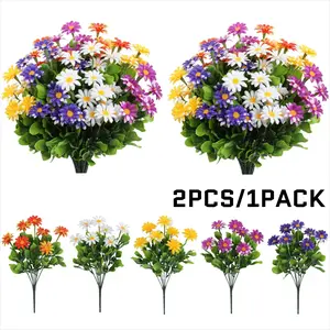 2PCS/1Pack Artificial Flowers Daisy UV Resistant Colorfast Plastic Plants Home Decoration Windows Wedding Decor New Year Fake Flowers Artificial Flower Arrangements