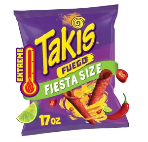 Takis Fuego 17 oz Fiesta Size Bag, Hot Chili Pepper & Lime Flavored Extreme Spicy Rolled Tortilla Chips