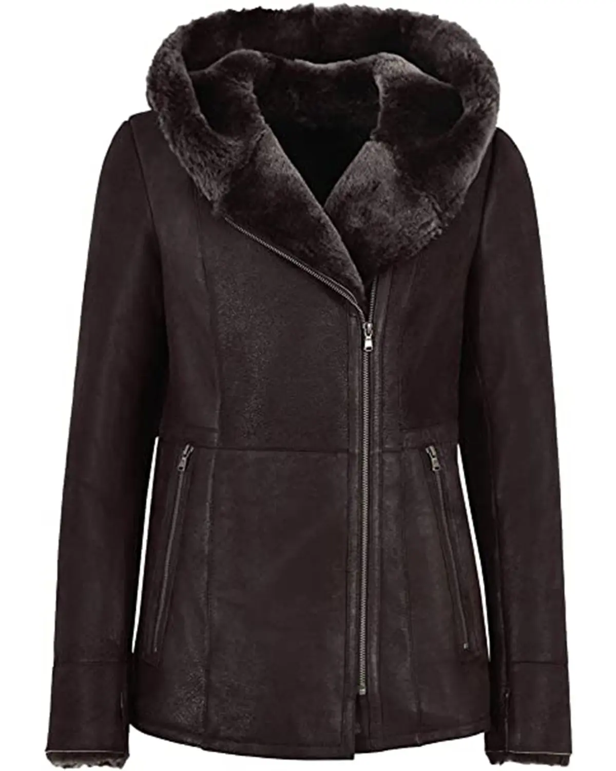 MotorCycleJackets Women's Hooded Fur Shearling Long Jacket