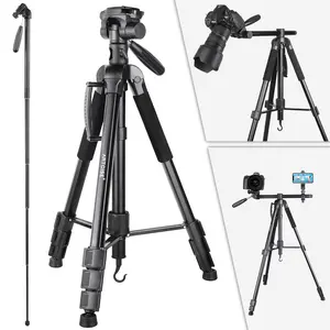 ARTCISE ZF20 70” Camera Tripod Monopod Horizontal Tripod 3-in-1 Multifunctional Tripod Lightweight Aluminum Tripod with 360° Adjustable Ball Head and Two Phone Holder Mount for DSLR Camera Cell Phone and DV Video S