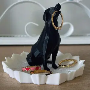 Elegant Dog Ring Holder with Floral Pattern Dish - Unique Jewelry Display - Personalized Ring Organizer - Perfect Engagement Gift for Her