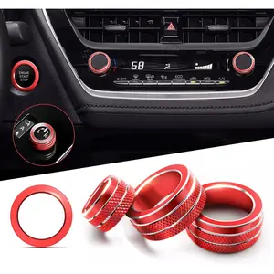 for 2020-2025 2026 Toyota Corolla & 2022-2025 2026 Corolla Cross Accessories, 4pcs Aluminum Alloy Knob Cover Trim Set - Rearview Mirror Switch, AC & Push Start (Red)