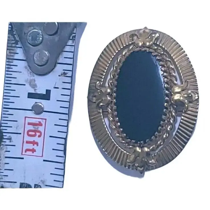 Vintage Black Onyx Pin Brooch 1/20 12K G. F. with Maker Mark Authentic Collectible Jewelry Unisex Design Unique Stone Mark