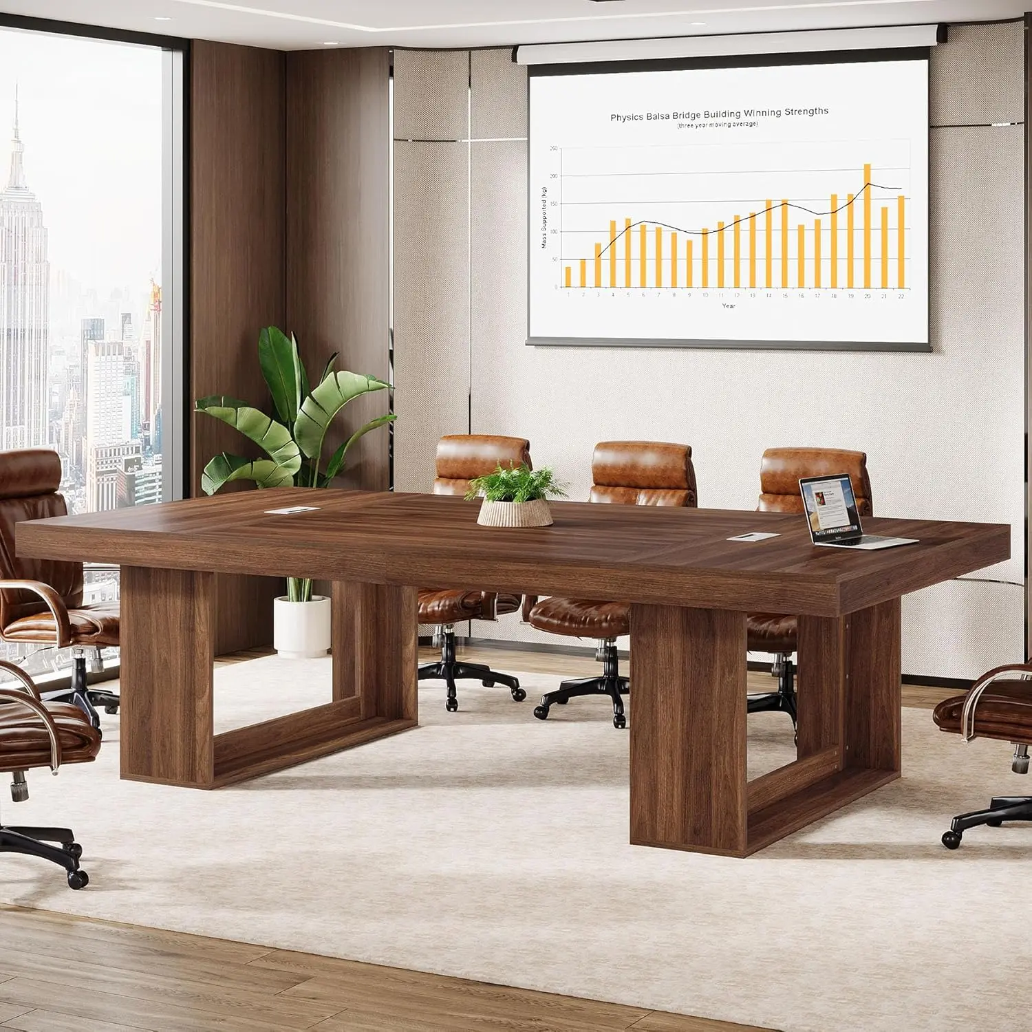 LITTLE TREE 8FT Conference Table for 10 People, 94.5" W Large Meeting Table with 2 Cable Grommet, Business Style Seminar Boardroom Podcast Tables for Office Conference Room