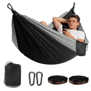 Camping Hammock, Portable Hammock with Tree Straps - Travel, Backpacking, Hiking, Outdoors Camping Gear, Double,Black