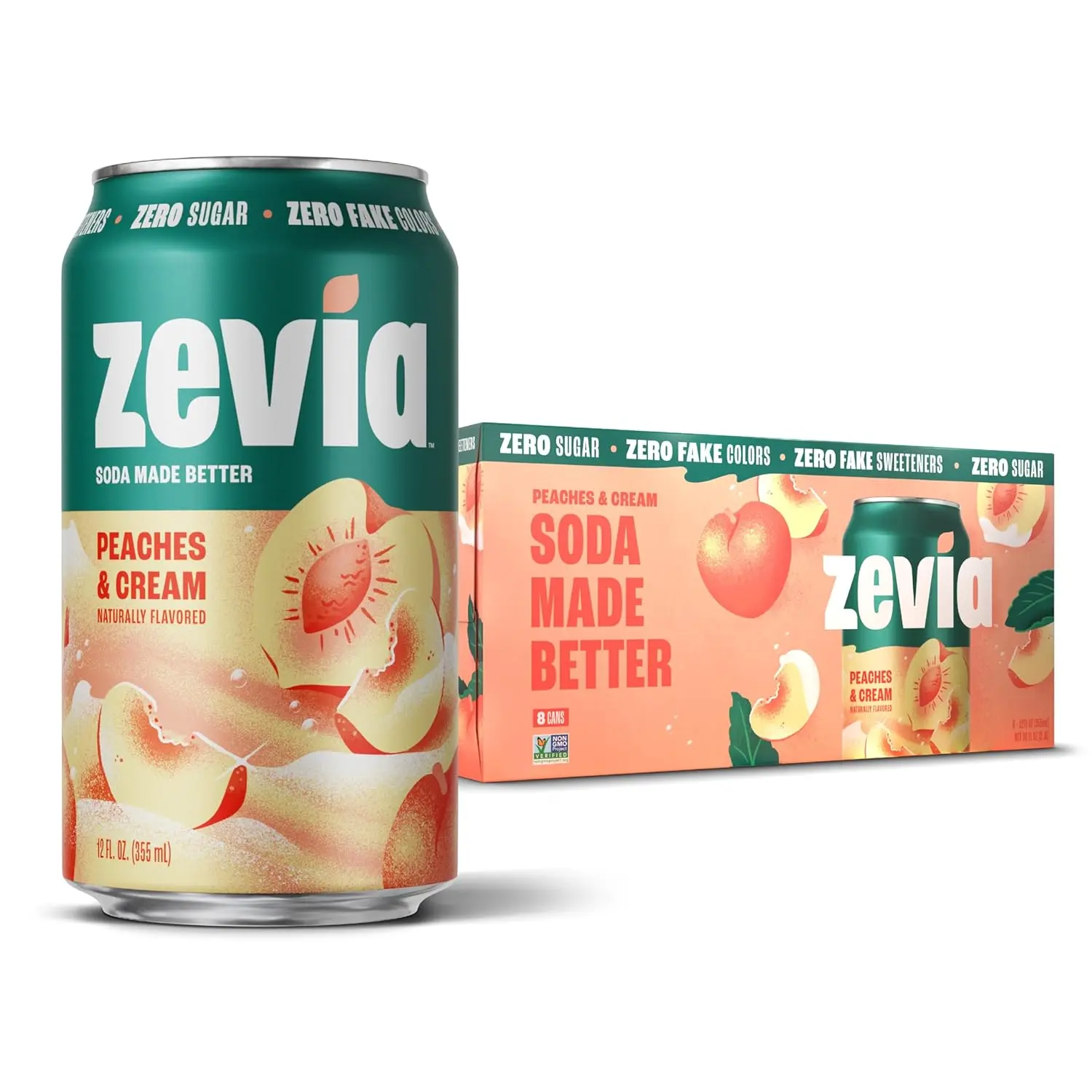 Zevia Zero Sugar Soda Peaches & Cream | Sparkling Soft Drink | 8 Pack of 12 oz Cans | Zero Calorie, Stevia Sweetened, Caffeine Free, Gluten Free Beverage Vanilla
