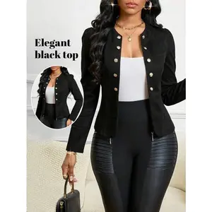 Lady Suede Black Button Detail Open Front Jacket Can be used with a raincoat