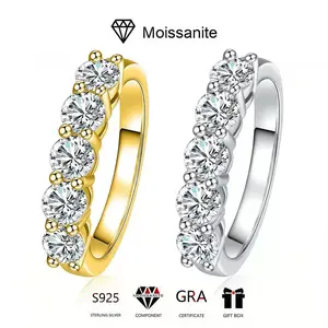 925 Sterling Silver Inlaid with Approximately 0.3 Carat * 5 Moissanite Fashion Jewelry Ring, Women's Wedding Engagement Anniversary Eternal Promise Light Luxury Party Gift, 3.4 Grams