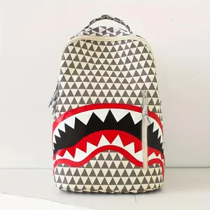 Stylish Shark Print Backpack - Lightweight, Adjustable Straps, Large Capacity, White & Gray Design, Perfect for School, Work, or Casual Outings, Casual Daypack |   Trendy Backpack |   Secure Zipper Closure, Shark Backpack gift box ideal