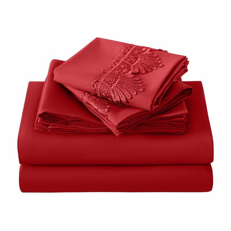 Luxurious Orange Bed Sheet Set with Elegant Lace Detailing for a Comfortable Sleep Experience. King size