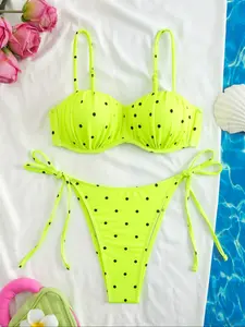Fashion New Sexy Hard Bag Beach Bikini, Slim-Fitting Sleeveless High Cut, Wireless Ruched Design, Casual Natural Waist Swimwear