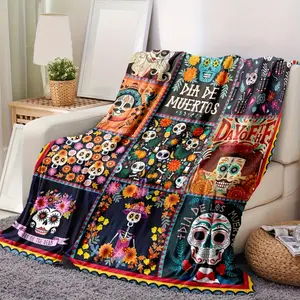 One Halloween-Themed Skull Witch Blanket, Cozy And Warm, Suitable For Various Uses Like An Office Throw Or For Outdoor Camping, Making It A Versatile Gift For Any Season