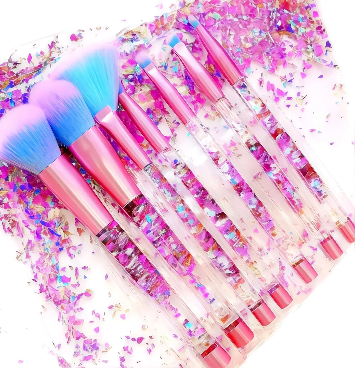 Unicorn Crystal Sparkles Blue Blush Powder Fan Makeup Blender Brush Set RAEEIKPHZ