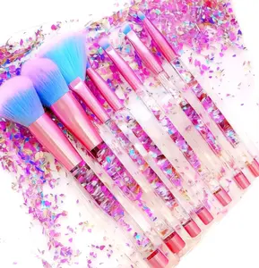 Unicorn Crystal Sparkles Blue Blush Powder Fan Makeup Blender Brush Set RAEEIKPHZ