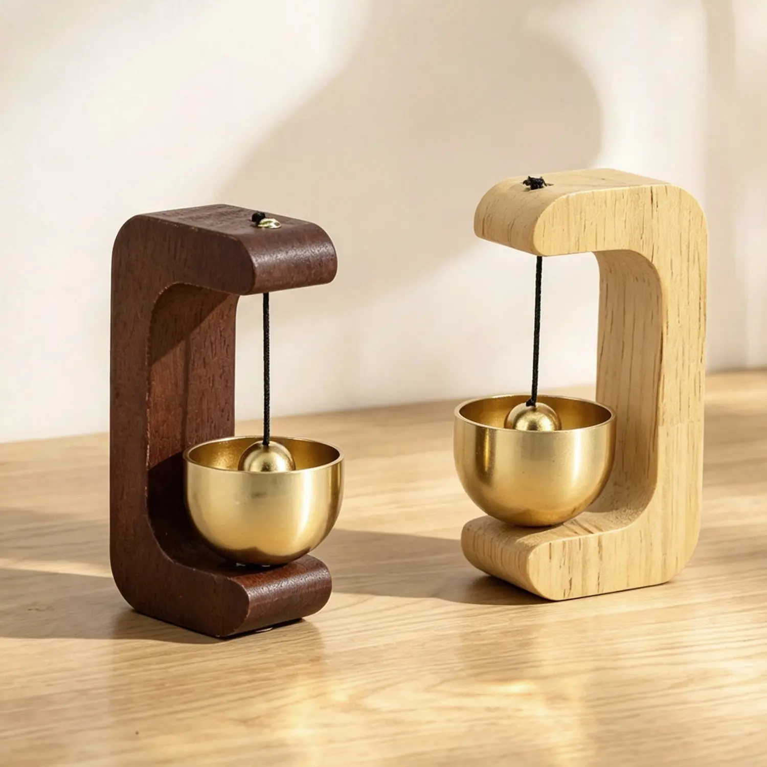 Magnetic Wooden Door Chime, Brass Bell Doorbell Reminder, Hanging Wind Chime for Shop Front Door, Home Entrance, Cafe Wall‑Mounted Decor Ornament