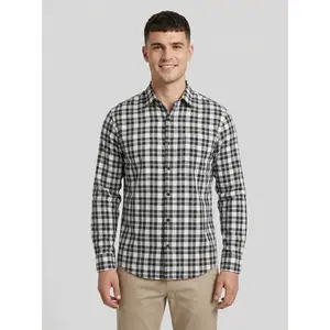 Men's Black and White Gingham Plaid Long Sleeve Button-Down Shirt