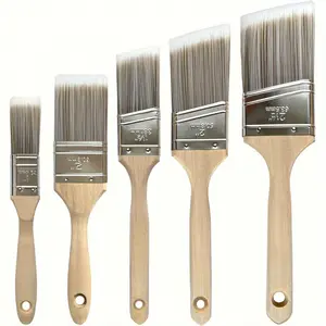 Paint brush set of 5, tapered synthetic silk, wooden handle, window frame detail brush for walls, cabinets and fences, professional tools.