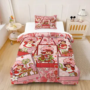 Strawberry Shortcake Pattern Quilt Set,Including 1 Quilt and 1 or 2 Pillowcases without Pillows,Suitable as a Gift for Girls,Soft Bedroom Decoration for Children and Teenagers