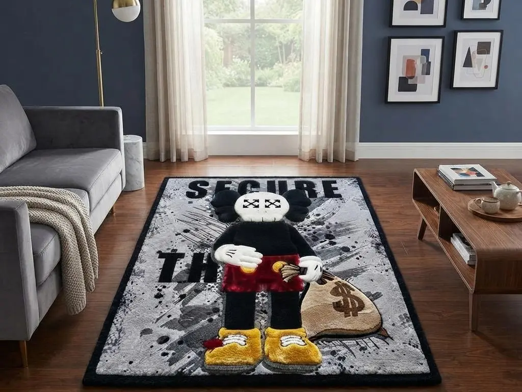 Streetwear Rug, Hypebeast Kaws Style Tufted Mat, Urban Graffiti Bedroom Decor, Unique Pop Art Area Rug, Modern Gamer Room Carpet