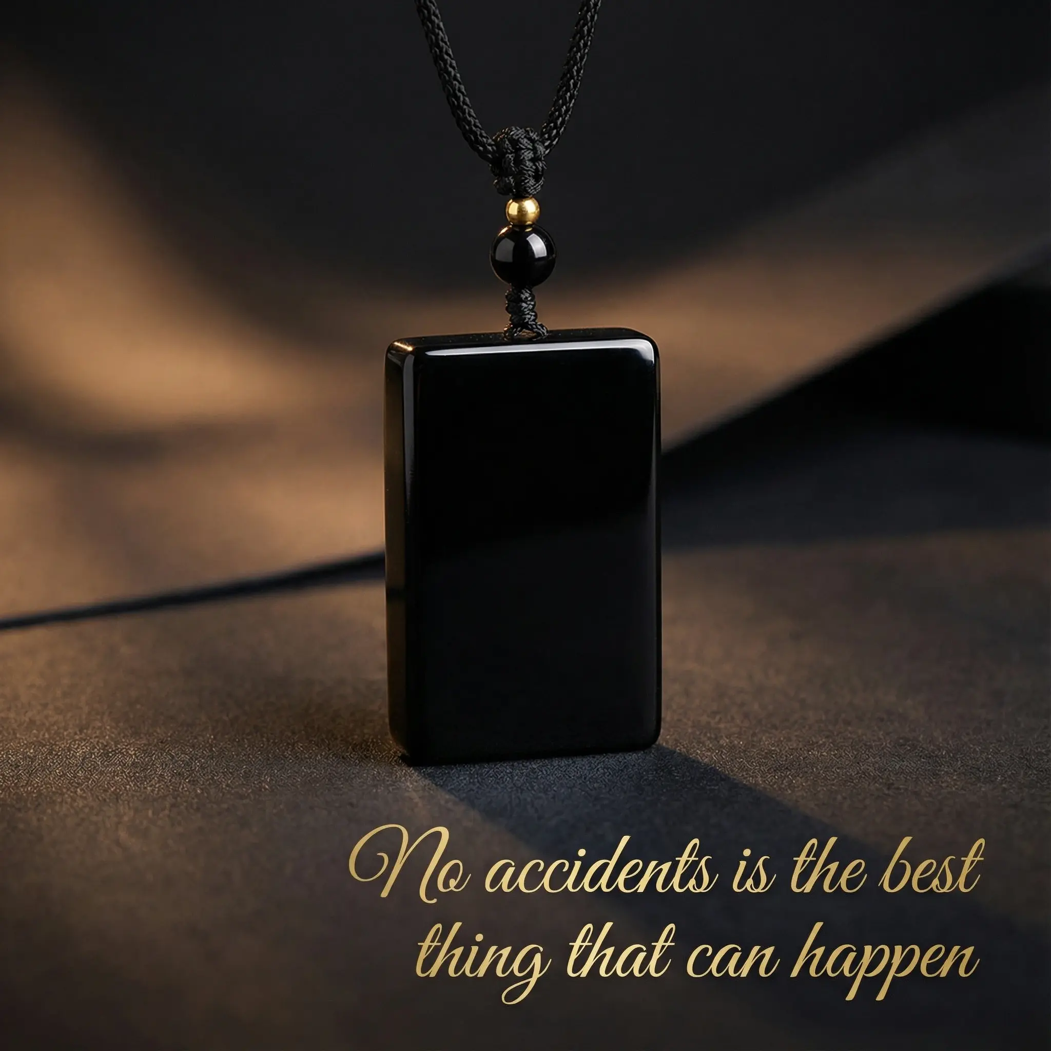 Black Obsidian Wushi Natural Stone Pendant Necklace - Unisex Adult Daily Feng Shui Home Decor Ornament, Holed Amulet for Harmony, Peace, Protection, Birthday Gifting & No Troubles