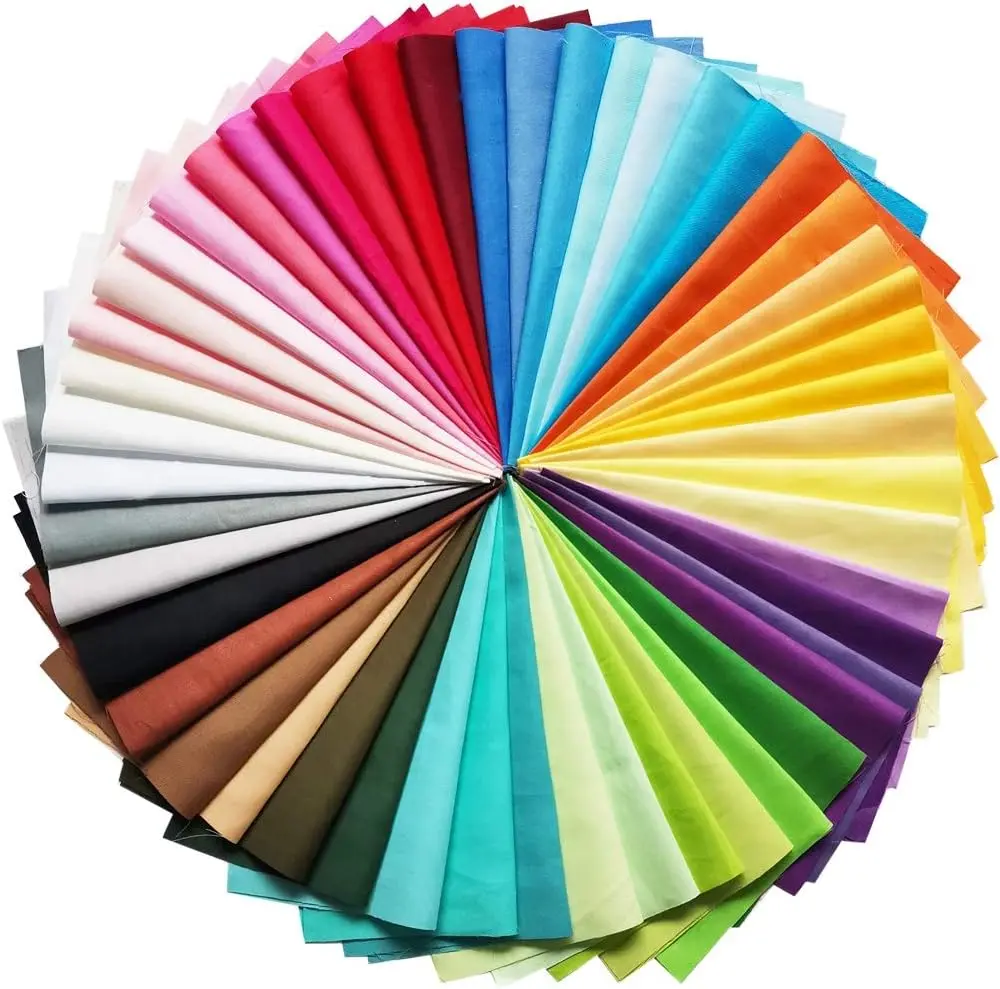QiMicody 50 Pcs Quilting Fabric Bundles 8" x 8" (20cm×20cm) Solid Colors Pure Cotton, Precut Squares Sewing Quilting Patchwork Scraps for DIY Crafting