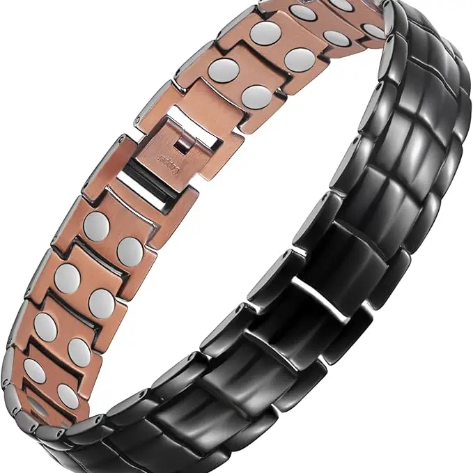 Feraco Men’s Vintage Solid Copper Adjustable Link Bracelet - Unisex Adults' Casual Jewelry, 46-Magnet Set, Geometric Daily Wear, Scratch-Resistant Finish, Birthday/Father’s Day Gifts for Him, Resize Tool, Gift Box Included (Bracelets & Bangles)