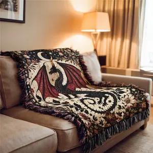 Red Dragon Pattern Bohemian Style Sofa Towel, Decorative Sofa Cover: Thick Soft, Yarn Woven Not Printed, Non Fading and Easy To Care, Can Be Used for Home Decoration Bed Chair Tapestry Tablecloth Floor Garden Picnic Travel Outdoor Camping Office Nap