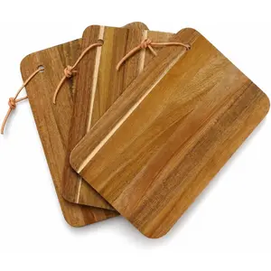 Small Wooden Cutting Boards for, Wood Cutting Board Set of 3, 9.8 x 7.1 Inch Mini Chopping & Charcuterie Boards with Rope for Fruit, Cheese, Bread and Sandwiches