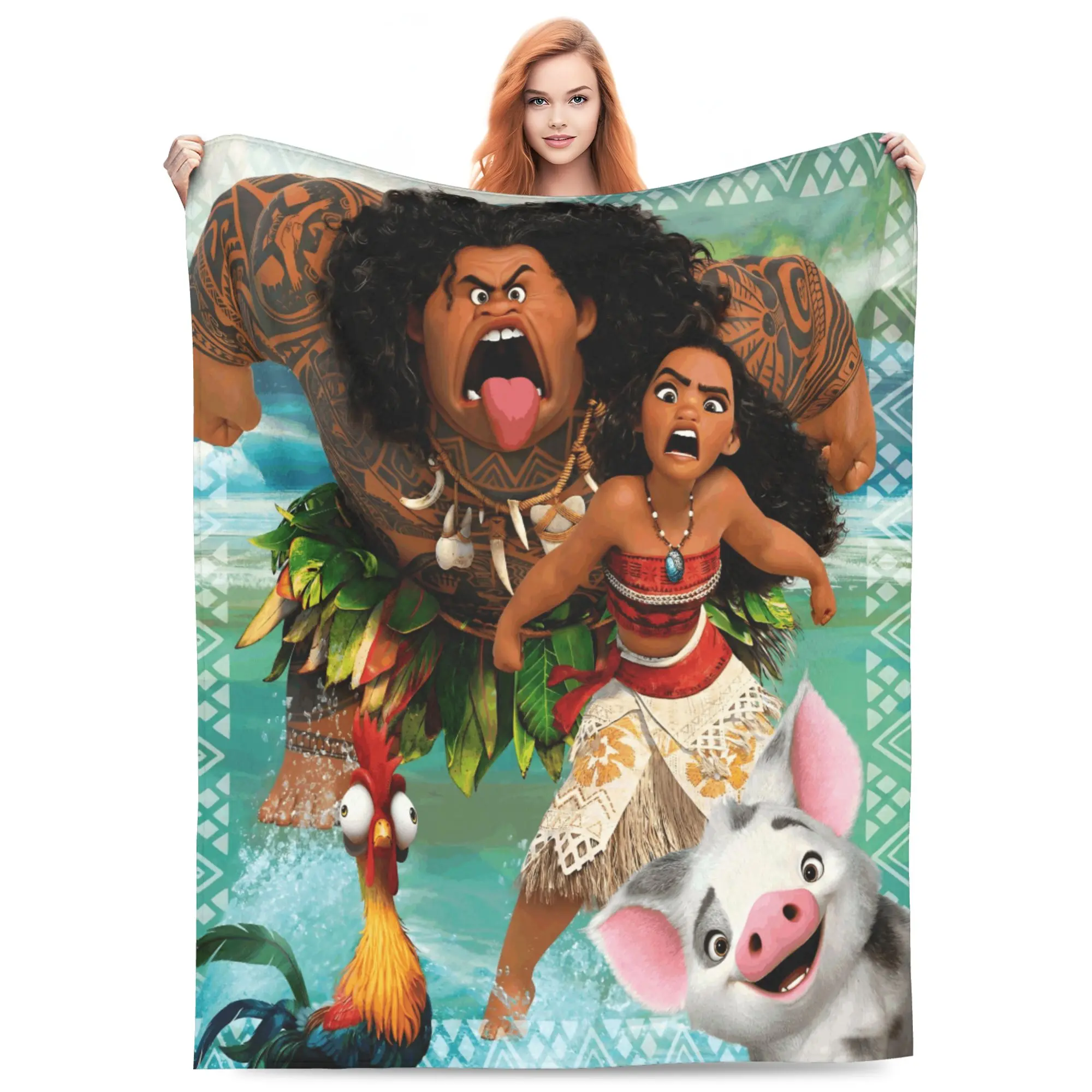 DISNEY CLASSIC Moana Throw Blanket, Funny Moana Print Flannel Blanket, Soft Cozy Plush Fleece Blanket for Couch Bed Sofa, Moana Gifts for Kids and Adults