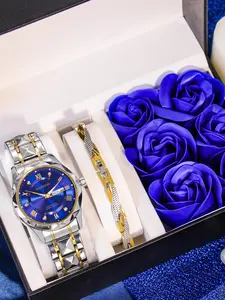 Men's Business Fashion Wristwatch & Bracelet Set, Fashion Watch & Bracelet Set for Party, Daily Decor, Trendy All-match & Exquisite Watch Set for Birthday Gift, Fashionable Watch, Quartz Watch Set