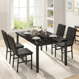 5-Piece Dining Room Table Set for 4 - Faux Marble Dinner Table & 4 Comfy Chairs - Small Breakfast Nook Table Set - Luxury & Durable Design Modern Ergonomic Living Room Furniture