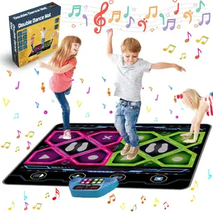 2-Player Kids Dance Mat, Non-Slip PE Dance Pad with 5 Music & 3 Levels, Adjustable Volume Foldable Toy for Ages 3-12 Boys and Girls, Indoor/Outdoor Rhythm Game, No TV Needed, Improve Coordination, Perfect Birthday Holiday Gift for Grandkids