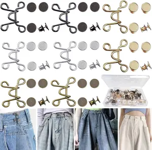 48 count Adjustable  Buckle Extender Set, 8 Set 4 Style Jean Button Pins No Sewing Pants Clips for