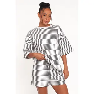 Hellen Stripe Short Set - White Black Stripe