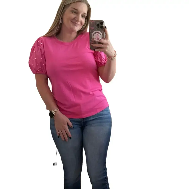 Pretty in pink pearl blouse