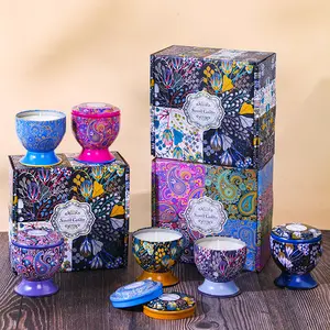 4 Pcs Soy Wax Scented Candles in High Footed Glasses, Elegant Patterned Long-Lasting Aromatherapy Candles, Home Fragrance, Holiday Decor, Wedding & Party