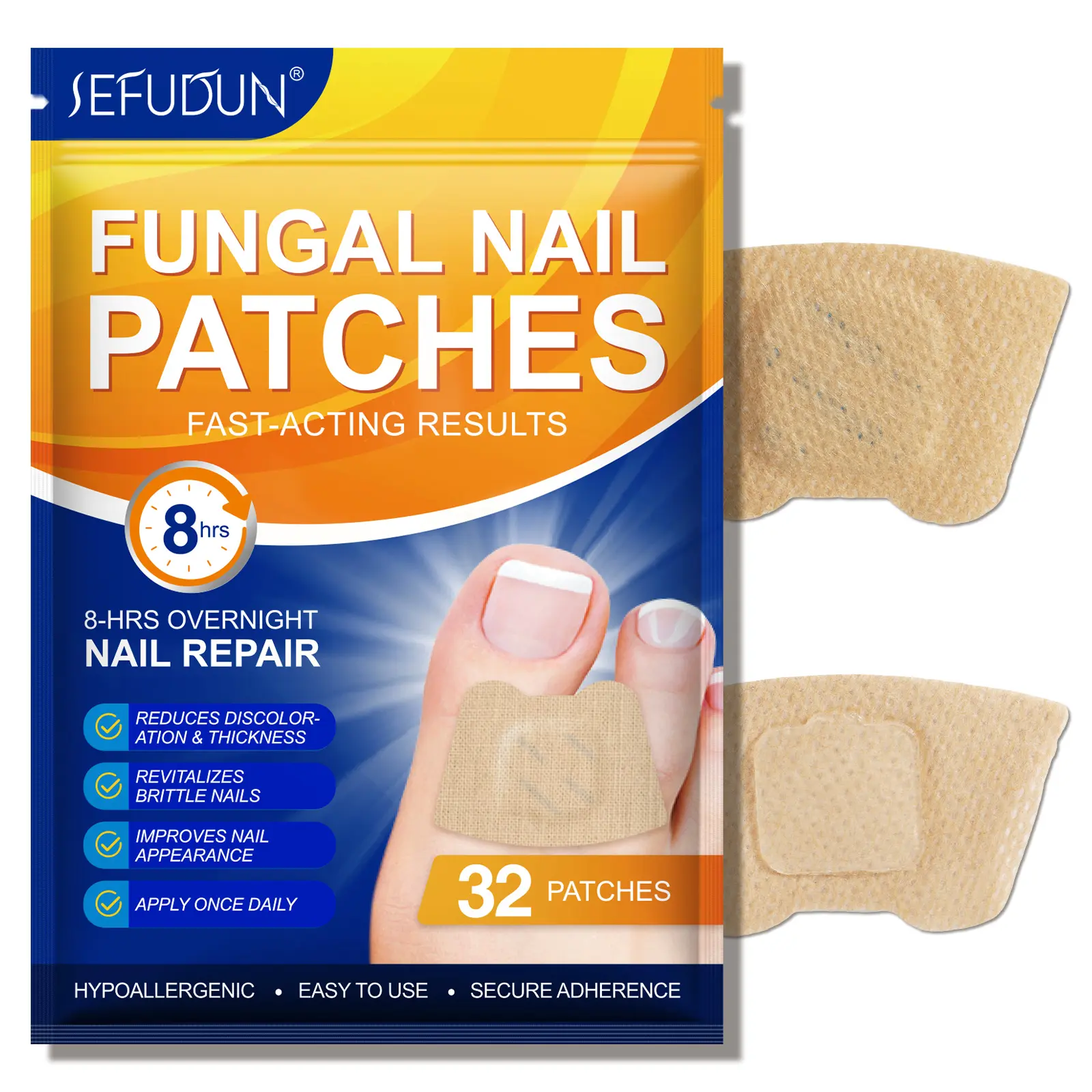 Sefudun Multi-Purpose Nail Care Patch Tape - 32 Count, Fast Antifungal Repair, Hypoallergenic Overnight Leave-On, Cuticle Care, Removes Protective Film, Visibly Reduces Fungal Infections, Polyester Spandex Glycerin Silicone Oil Nail Treatment, Seals Cutic