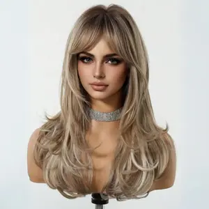 Jessie's Wig [Alba] Minimalist Lace Ombre Brown With Blonde Wavy Layere Wig With Curtain Bangs Glueless Human Hair Wig