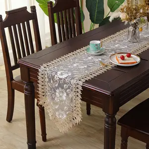 Elegant Floral Lace Table Runner, Vintage Embroidered Glass Mesh Desk Decor, Durable Heat-Resistant, Easy Clean, Reusable, Multiple Sizes Available