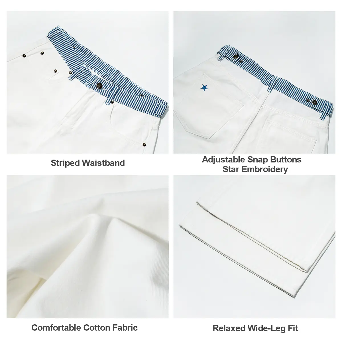 Pwest NYC Jodie Adjustable Low-Rise Loose-Barrel Leg Jeans — Y2K Minimalist Style, Adjustable Snap Buttons, Color-Blocked Waistband, Loose-Leg Cut, Soft Daily Wear