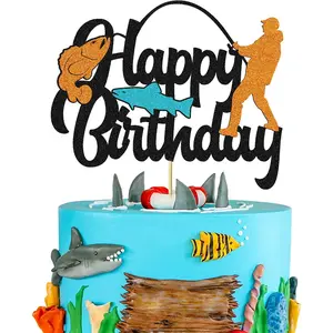 1pc Gone Fishing Cake Topper Fisherman Cake Decoration Outdoor Themed Cake Decoration Birthday Fishing Party Decoration Supplies