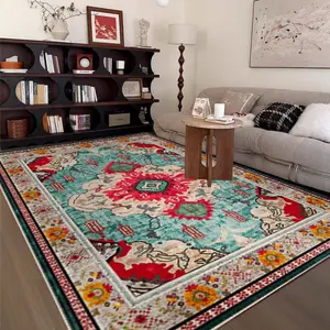 CHAMPLANT Washable Area Rug, for Living Room Retro Beige Blue Boho Chic Medallion Distressed Design Indoor Non-Slip Large Persian Oriental Accent Throw Rug for Kitchen Bedroom Office Carpet, Large Persian Oriental Decorative Carpet,