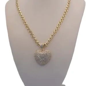 Bih Heart Pendant with Chain 14k Gold Plated Sparkling Design Necklace Jewelry