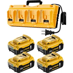 4 Packs DCB206 8000mAh Replacement for Dewalt 20v Battery and Charger Compatible with dewalt 20v max Battery Lithium Ion DCB207 DCB204 DCB200 Series Power Tools