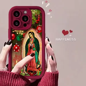 Virgin Mary Pattern Phone Case, Soft Silicone, Fully Protected and Shockproof For iPhone 17 16 15 Pro Max 14 13 12 11 X Plus Air Mini 17E Cover Trendy Virgen Guadalupe Catholic