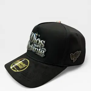 "Dios Por Delante" High-Quality High-Profile Adjustable Cap with Broche, Suede Visor, Black/Red Options, Unisex Christian Graphic Hat, Faith-Based Graphic Hat, Christian Graphic Hats, Faith-Based Graphic Hats